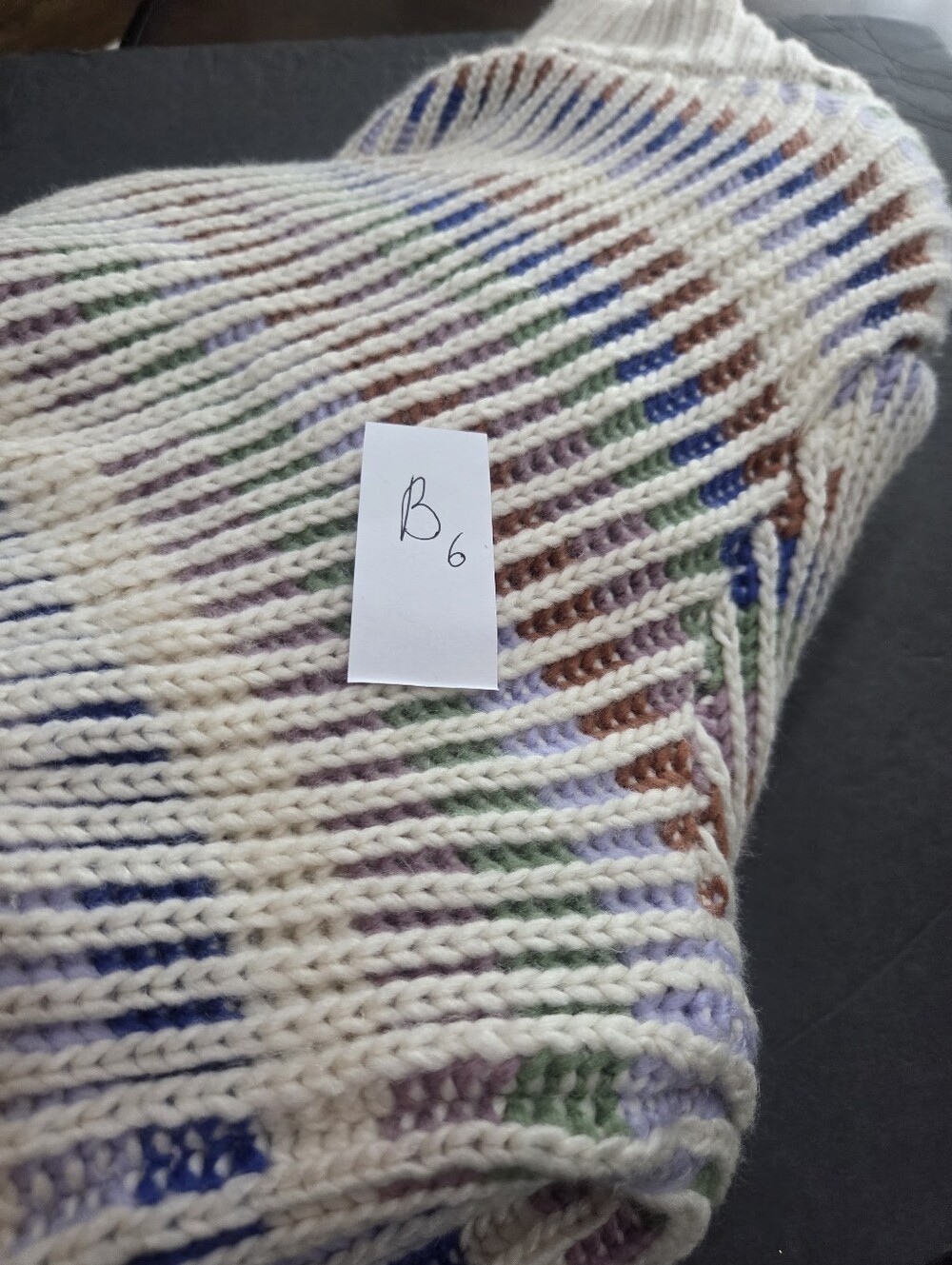 Farm Rio Bold Stitch Cream Multi-Striped V-Neck Button Cardigan Sweater Sz.M - Picture 12 of 12
